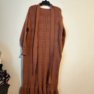 Brown Knit Sweater Dress with belt